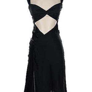 GUIZIO XS Black Silk Midi Cut-Out Dress